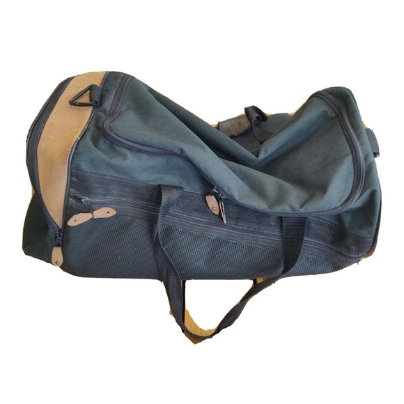 Jeep Bags Vintage Jeep Duffle Bag Green Tan Zip Closure Adjustable Shoulder Strap Poshmark